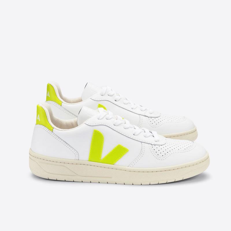 Zapatillas Veja Hombre España - V-10 Tenis Blancas Cuero ES3950428